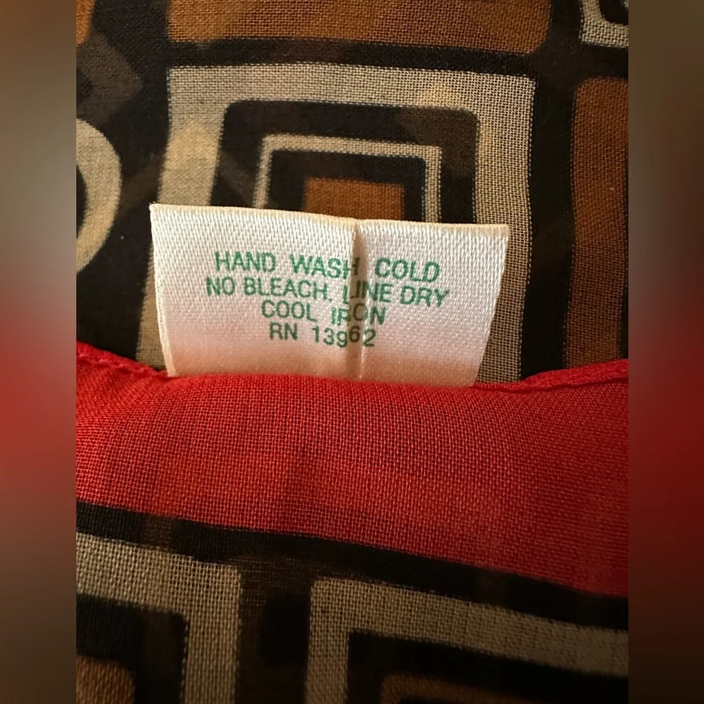 Vtg Italian Square Scarf with Multi-colored Geometric and Red Edging